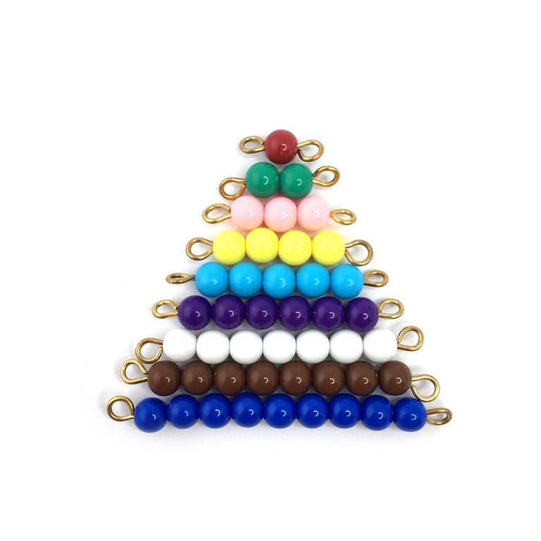 The Coloured Bead Stair: bead bars from one to ten arranged in a triangle