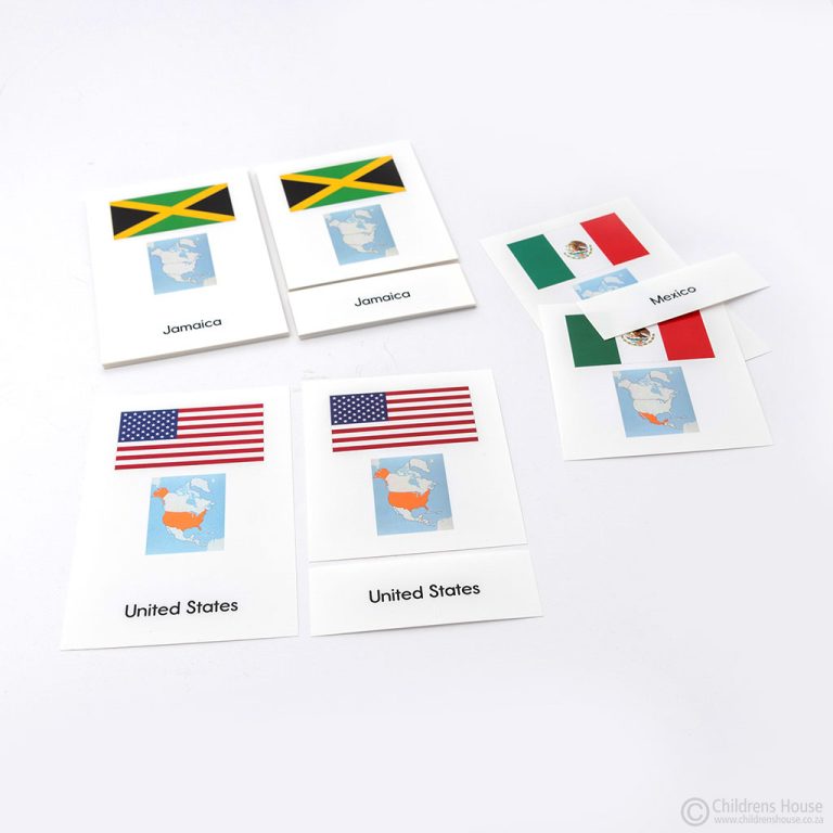 North America Flags - 3 Part Cards - Childrens House flags of 18 countries