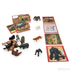 Mammals Around the World Activity, consists of two parts; one is the miniature figurines to introduce the Child to the Montessori zoology curriculum; and the other are cards of the real image of each mammal in the wild. Childrens House also sell the miniature objects seperately.