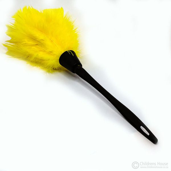 This highly coloured feather duster has a short plastic handle, which is perfect for young children to use in their practical life environment, of a Montessori classroom.