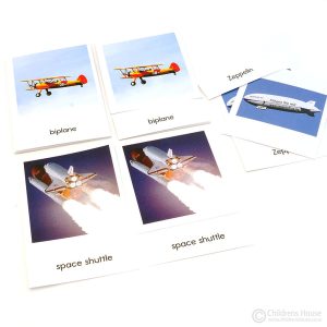 A Biplane, space shuttle, and Zeppelin, are images to describe Air Transport from space, jets and the past