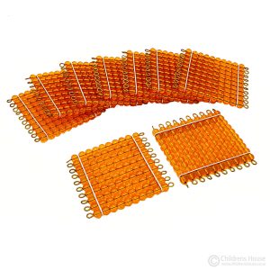 Childrens House Bead Material - these Amber - 9 Golden Bead Hundred Squares differ in colour to the traditional Montessori Golden Bead Hundred Squares