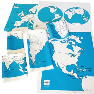 This featured image for the Childrens House latest bundle of activities - contains a total of 7 mats, each one representing one of the continents (excluding Antarctica), but including a World Puzzle map control mat. Use these mats in conjunction with the Montessori Puzzle Maps to study each continent and the various countries that make up each continent.