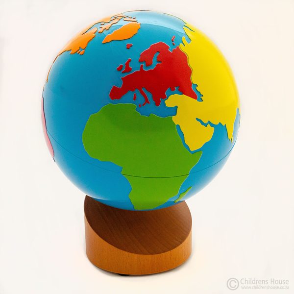 Childrens House sell a range of world globes. This one is the traditional Montessori Globe of the Continents for the pre-school child.