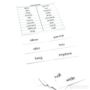 Childrens House offer a range of functions of speech activities. There are useful exercises for the Child to practice on their own, the control card allows them to self-check their work.