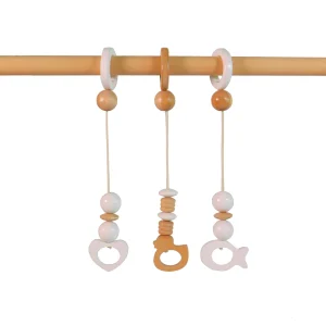 Childrens House believe that Montessori work, begins from the day the Child is born. Natural wood was used to manufacture these clever white dangles, that encourages the infant to reach and grasp them, thus improving their gross motor muscle development, as they play. Add these dangles to the Wooden Baby Gym