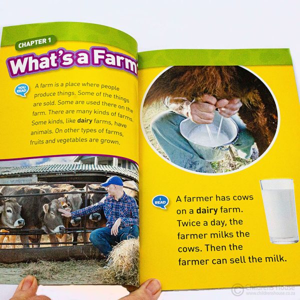 This featured image is of one of the range of National Geographic Kids Readers. These range in level from a pre-reader, to a level 1 as a co-reader, and level 2 and 3. This is a level 1 co-reader book for children who are learning to read. This book, about Farm Animals, identifies what the function of each farm animal is. There are things to do, facts, quizzes, and interesting reading sections.