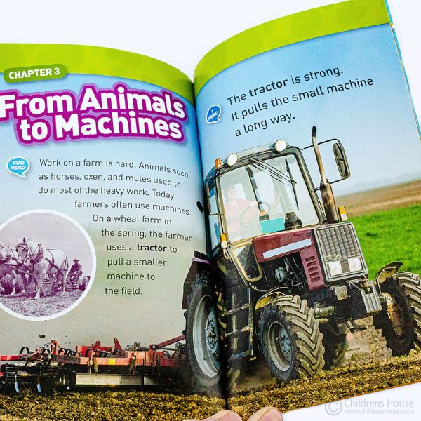 This featured image is of one of the range of National Geographic Kids Readers. These range in level from a pre-reader, to a level 1 as a co-reader, and level 2 and 3. This is a level 1 co-reader book for children who are learning to read. This book, about Farm Animals, identifies what the function of each farm animal is. There are things to do, facts, quizzes, and interesting reading sections.