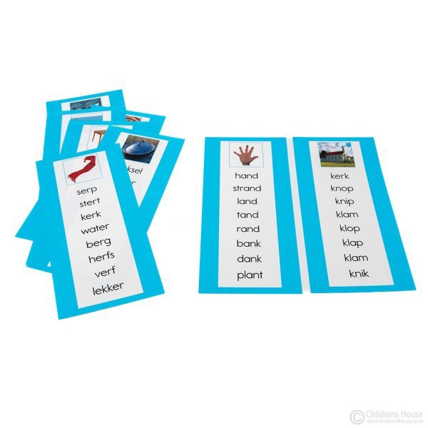The Afrikaans Blue Word List, is an element from the Afrikaans Montessori Blue Reading Series. This product consists of 8 word lists with 8 words per list. The picture at the top of the list, is an image of the 1st word. The aim is for the Child to sight read, without the support of images. Sensory phonics, using images and words, help to teach the Child to read. This is the 2nd set in a 2-part Afrikaans Montessori Reading Series, guiding the Child through an in-depth understanding of word building and reading. Search for XLG6062 to view the full set of all elements making up the Afrikaans Montessori Blue Reading Series.