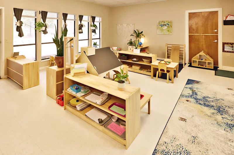 Montessori School of Raleigh (MSR), the Toddlers' classroom with Montessori shelves and equipment
