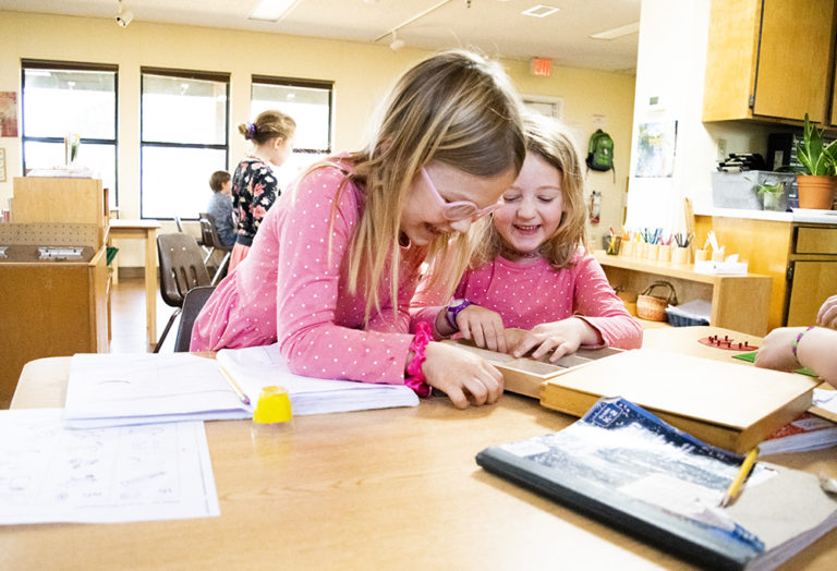 Mountaintop Montessori encourages children of different ages to collaborate working through problems and in project work